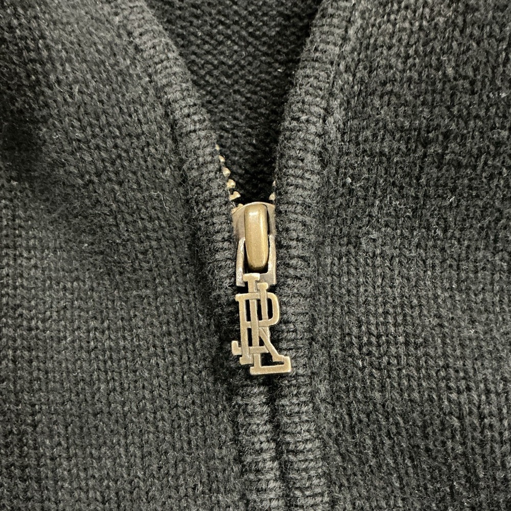 Vtg Lauren Ralph Lauren Sweater Black Full Zip Elbow Patches Size M Old Money - Picture 5 of 6